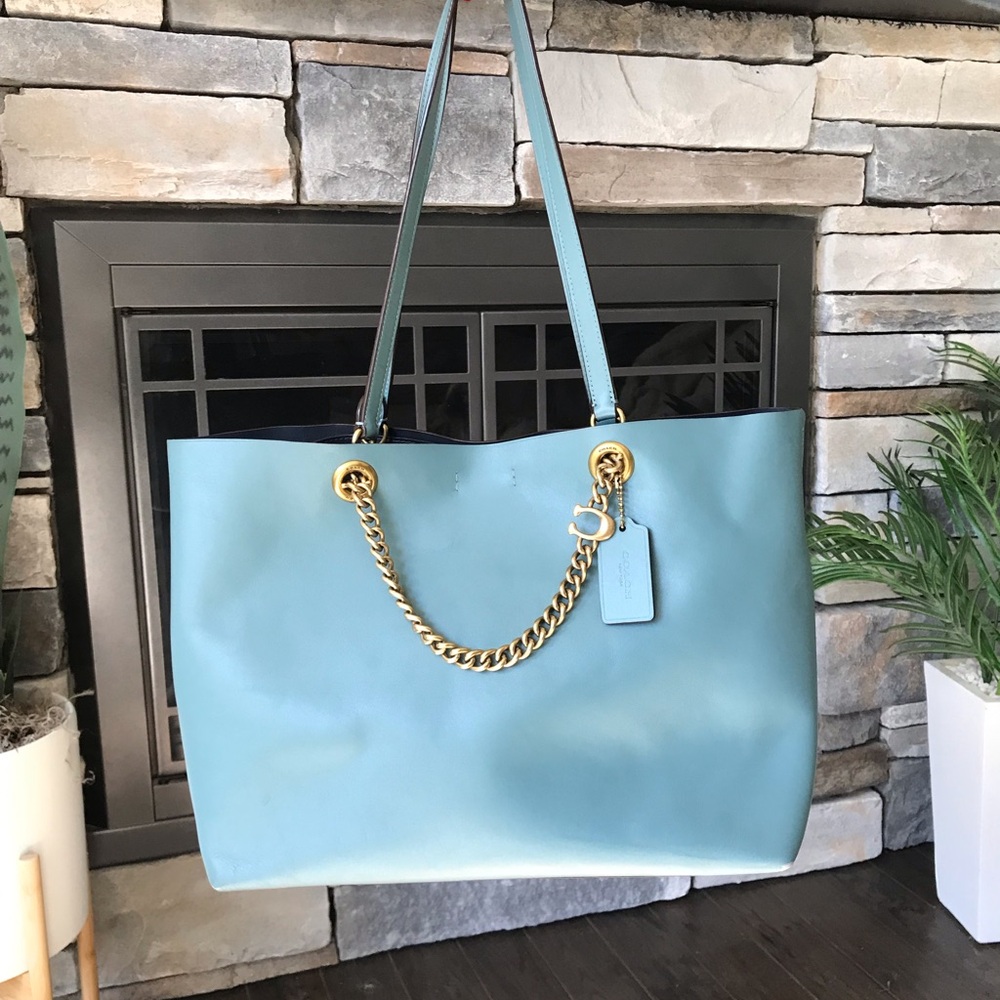 Coach Signature Chain Central Leather Tote, - Picture 1 of 16
